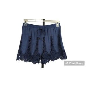 Elevenses Anthropologie Blue Shorts Guipure Lace Crochet Culottes Soft S